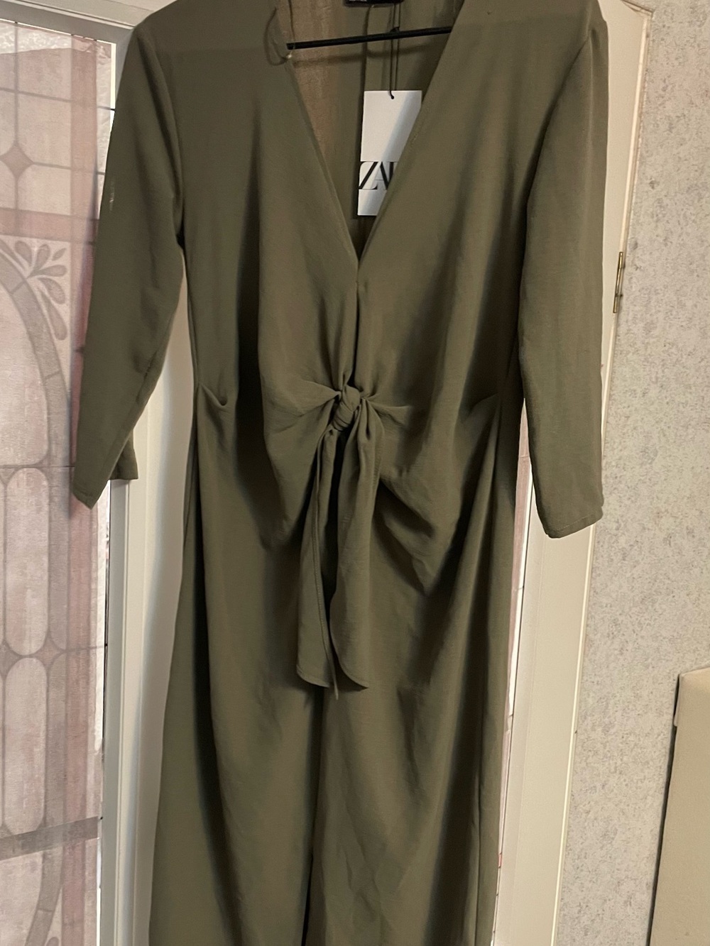 Zara Olive Tie-Front Midi Dress
